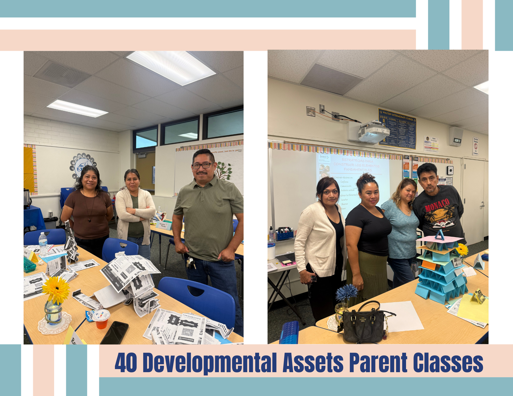 Parents participate in activities and engage in discussions about parenting and education.