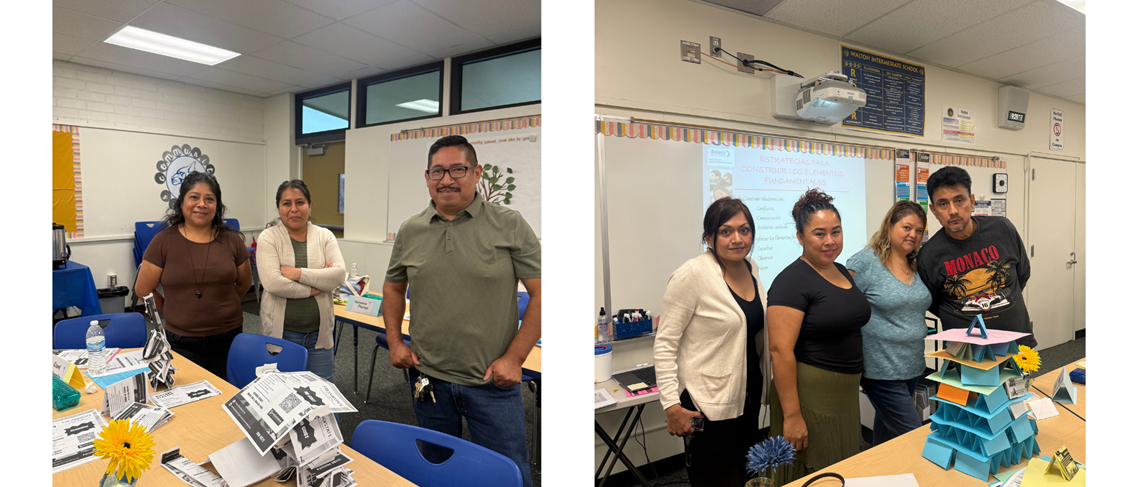 Parents participate in activities and engage in discussions about parenting and education.